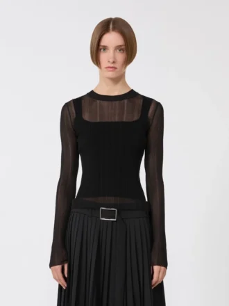 Sweter z wiskozy z efektem trompe l’oeil, czarny