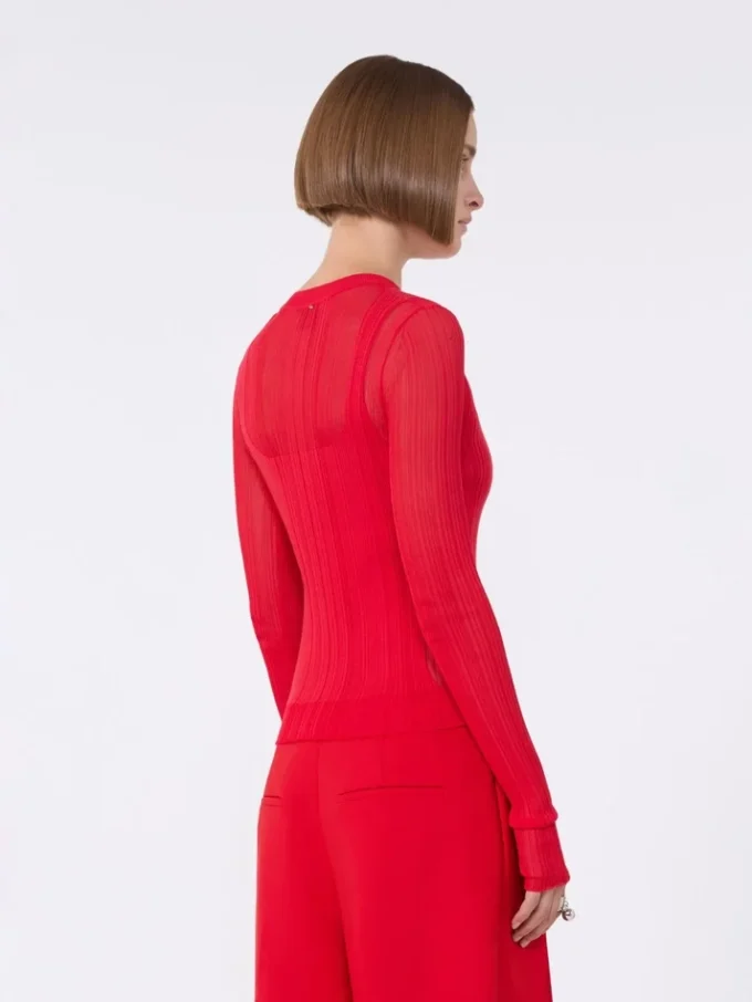 Sweter z wiskozy z efektem trompe l’oeil, czerwony