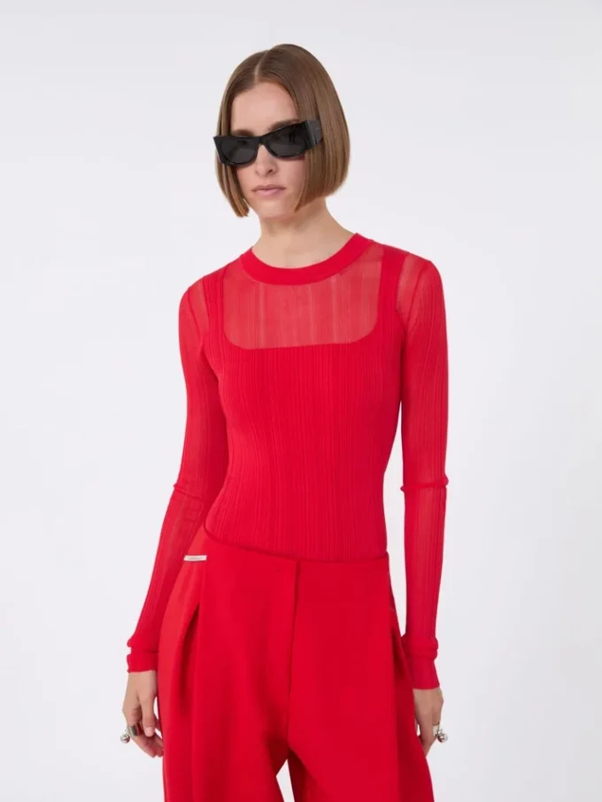 Sweter z wiskozy z efektem trompe l’oeil, czerwony