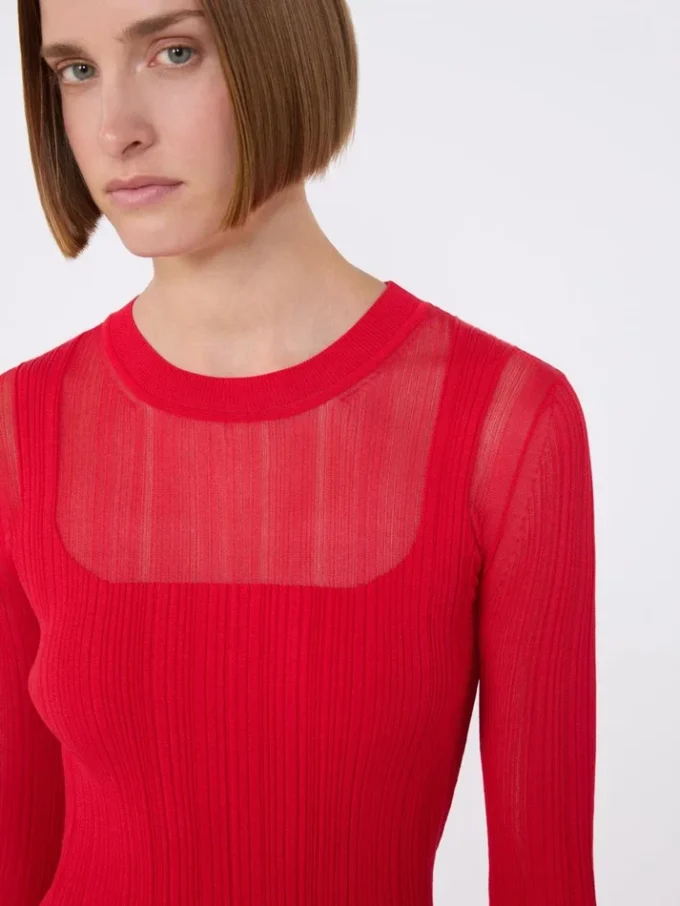 Sweter z wiskozy z efektem trompe l’oeil, czerwony