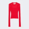 Sweter z wiskozy z efektem trompe l’oeil, czerwony