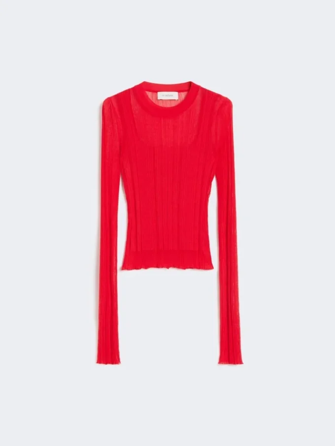 Sweter z wiskozy z efektem trompe l’oeil, czerwony