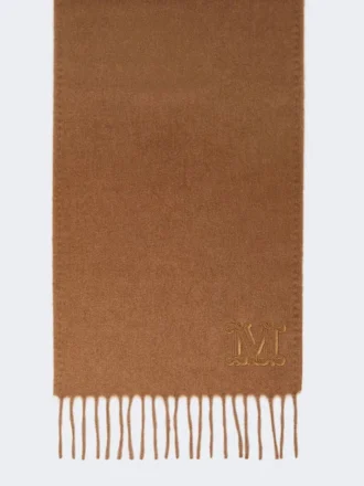 Szala w kolorze camelowym z haftowanym monogramem,