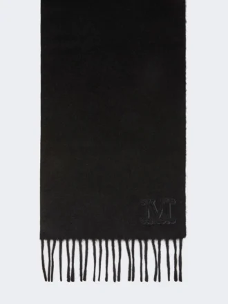 Szala w kolorze camelowym z haftowanym monogramem, czarna