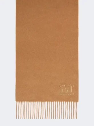 Szala z kaszmiru z haftowanym monogramem, beżowa