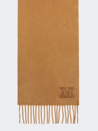 Szala z kaszmiru z haftowanym monogramem, kolor tytoniowy