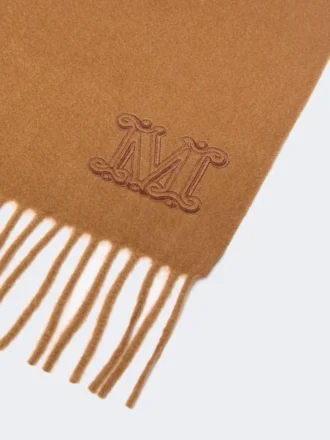 Szala z kaszmiru z haftowanym monogramem, kolor tytoniowy