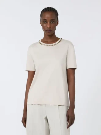T-shirt z bawełny i modalu, beżowy T-shirt z bawełny i modalu, beżowy