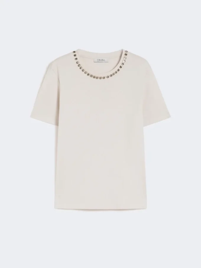 T-shirt z bawełny i modalu, beżowy T-shirt z bawełny i modalu, beżowy