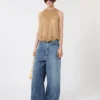 Top z siateczki z kryształkami, kolor camel Top z siateczki z kryształkami, kolor camel