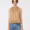 Top z siateczki z kryształkami, kolor camel Top z siateczki z kryształkami, kolor camel