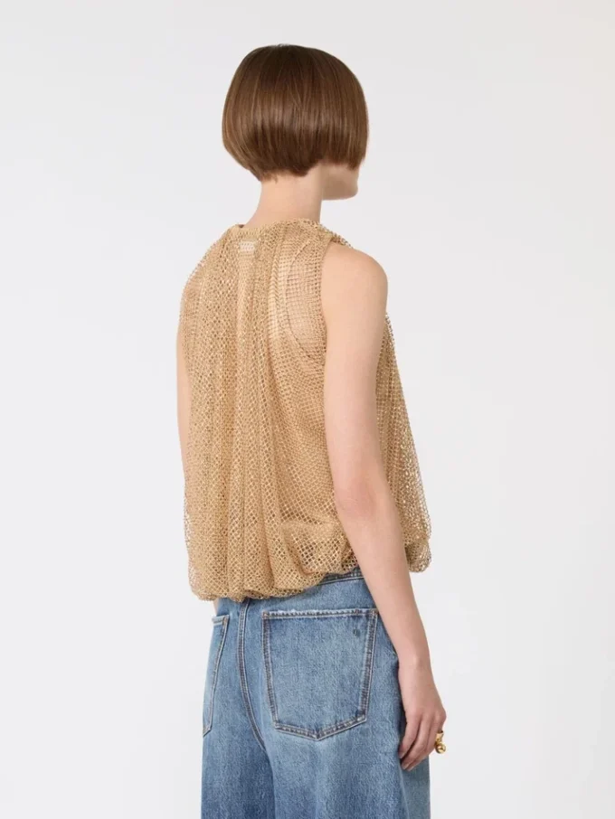 Top z siateczki z kryształkami, kolor camel Top z siateczki z kryształkami, kolor camel