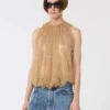 Top z siateczki z kryształkami, kolor camel Top z siateczki z kryształkami, kolor camel