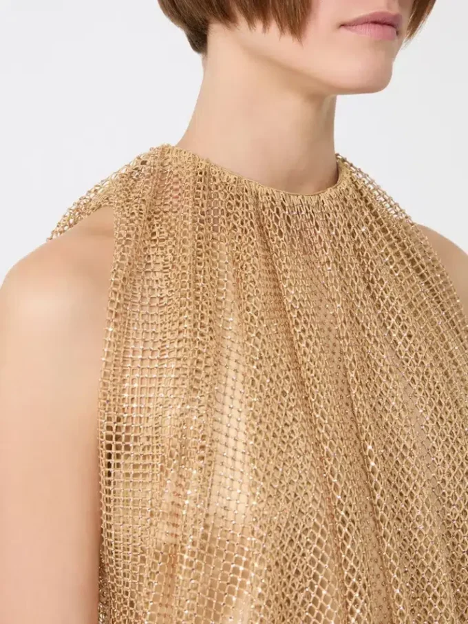 Top z siateczki z kryształkami, kolor camel Top z siateczki z kryształkami, kolor camel