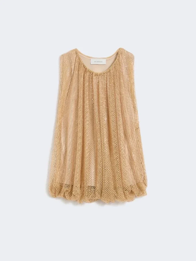 Top z siateczki z kryształkami, kolor camel Top z siateczki z kryształkami, kolor camel