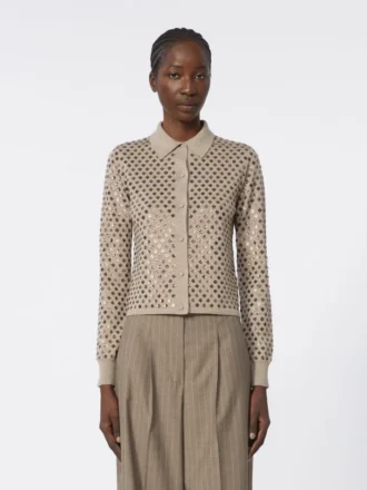Wełniany kardigan z cekinami, brązowy