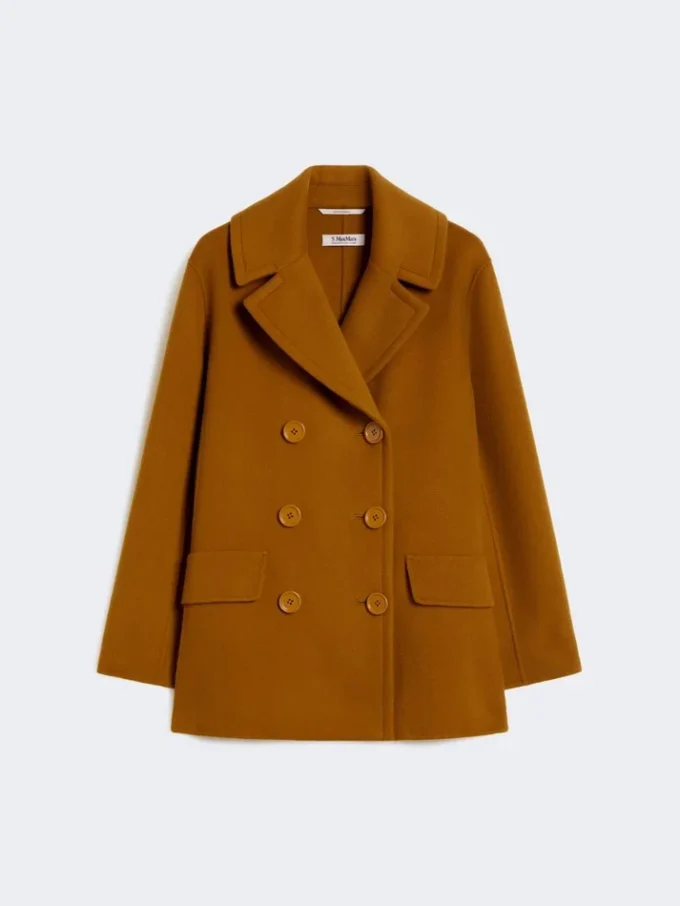 Wełniany płaszcz typu pea coat, kolor musztardowy