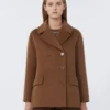 Wełniany płaszcz typu pea coat, kolor tytoniowy