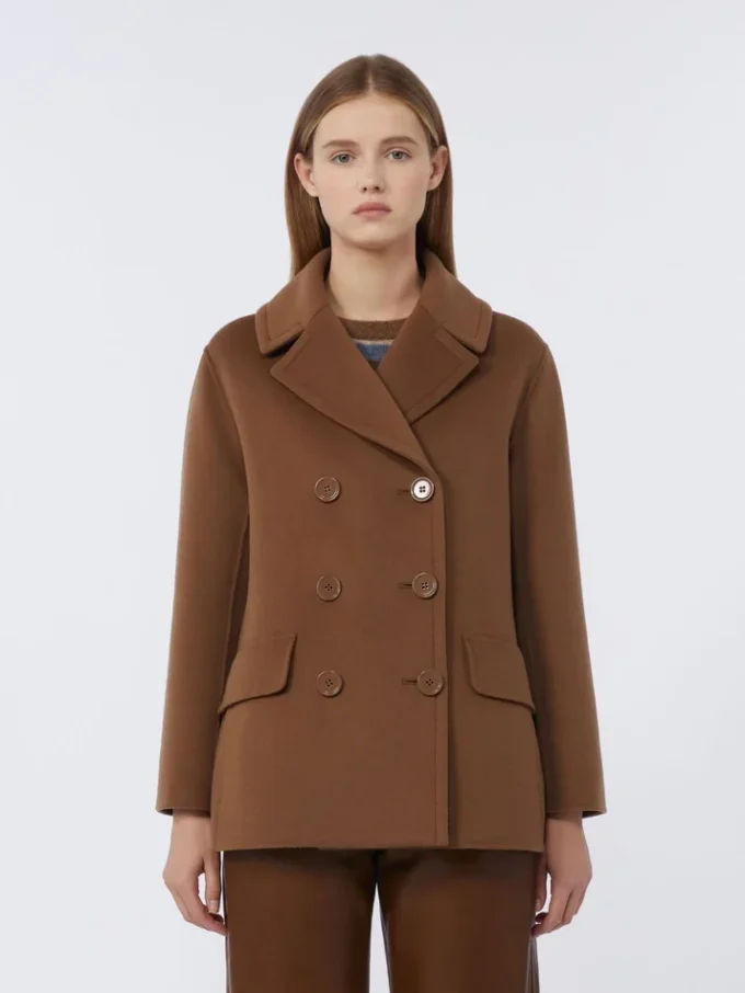 Wełniany płaszcz typu pea coat, kolor tytoniowy