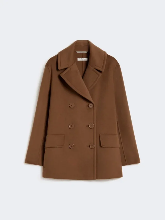 Wełniany płaszcz typu pea coat, kolor tytoniowy