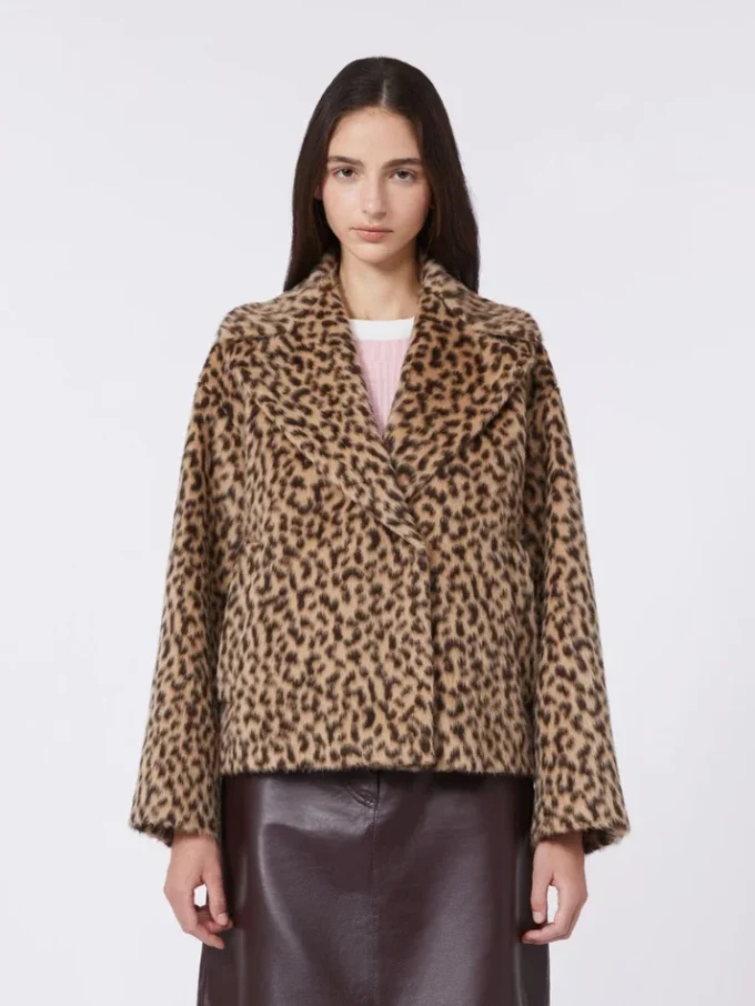 Wzorzysty płaszcz typu pea coat z mieszanki wełny, kolor camel