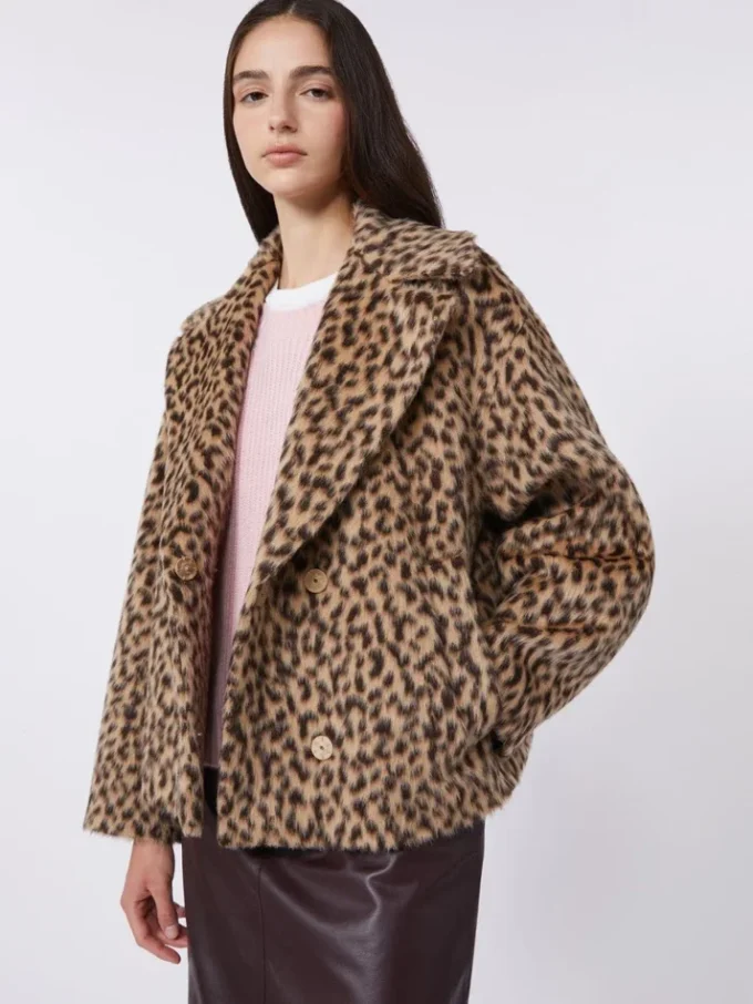 Wzorzysty płaszcz typu pea coat z mieszanki wełny, kolor camel