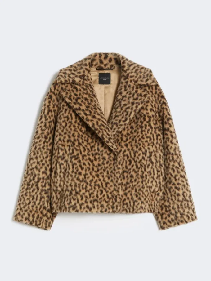 Wzorzysty płaszcz typu pea coat z mieszanki wełny, kolor camel